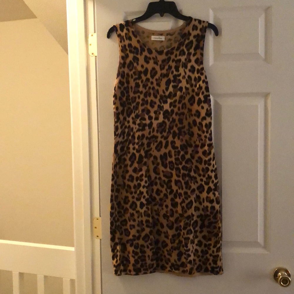 Calvin Klein Cheetah Print Midi Sweater Dress